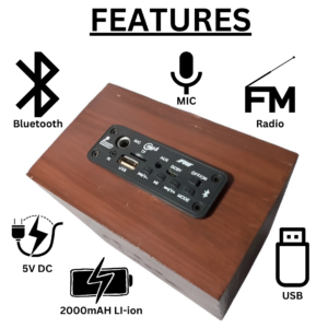 Premium Quality Wireless Wooden Speaker with Bluetooth, AUX, TF, USB, Radio and Mic